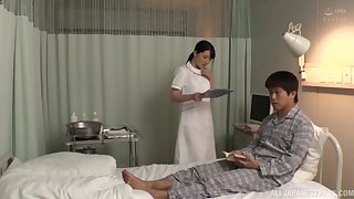 Hot ass Japanese nurse drops their way panties to ride a fat dick